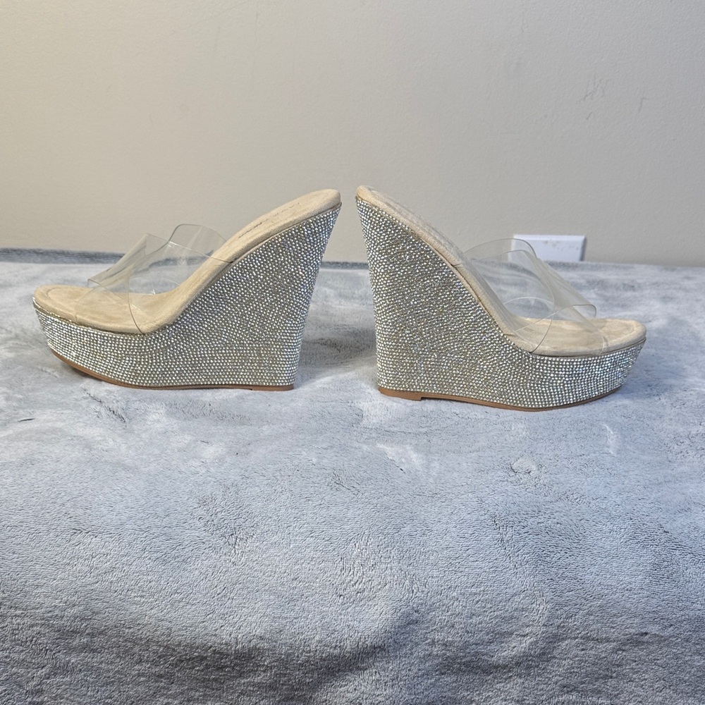 Fashion Nova “Always Ready” Rhinestone Wedges - Size 6.5 - Picture 3 of 13